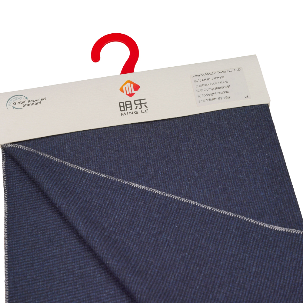 30 % villaa, 60 % polyesteriä, 10 % muuta kuitua, 560 G/M, benshiqing + sinivihreä, vaakasuora raidallinen Tweed-kangas, ML-04231230